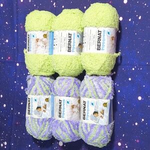 6 Brand New Skeins Bernat Pipsqueak Yarn Lime & Pixie Pow FLUFFY & SOFT